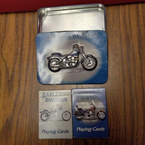 2 Sets Of Harley Davidson Playing Cards in a Metal Case. - Picture 1 of 4